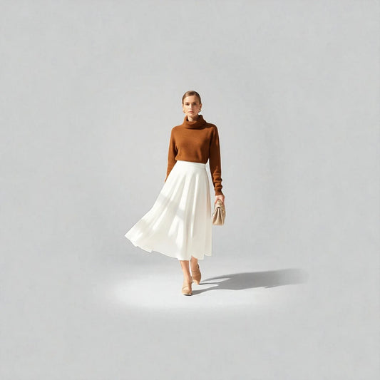 Femme élégante portant une jupe blanche midi - Guide styling