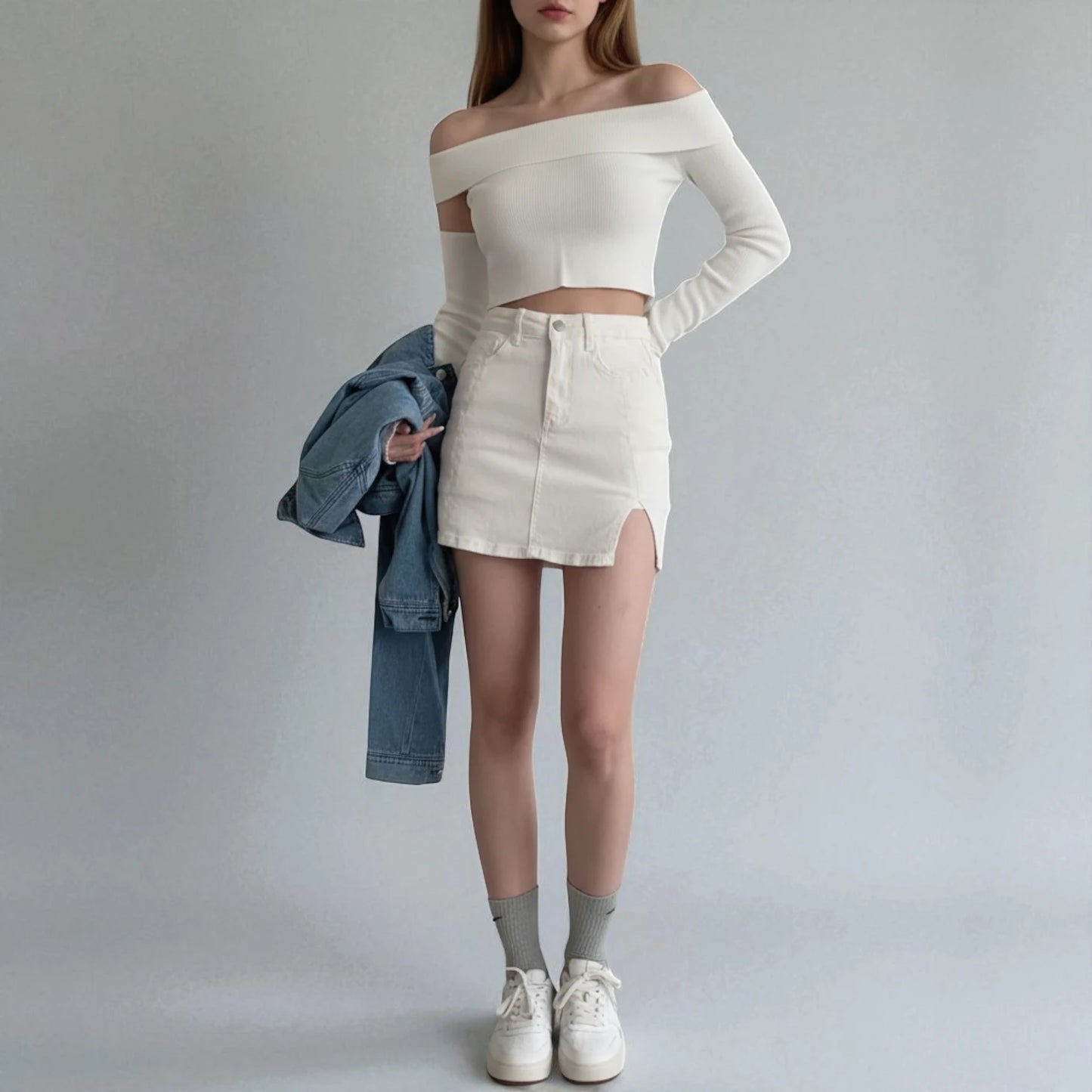Jupe en jean blanche femme