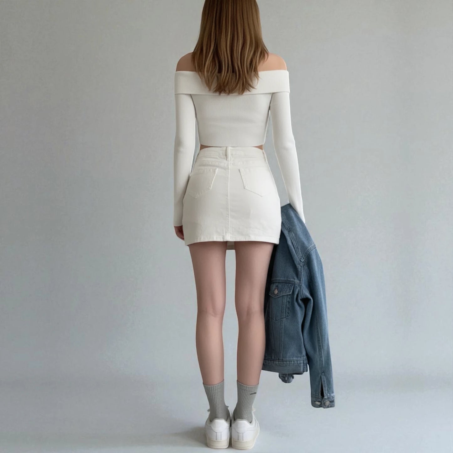 Jupe en jean blanche femme