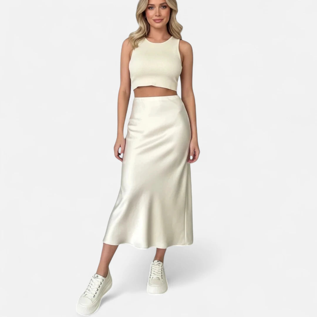 Jupe longue blanche satin
