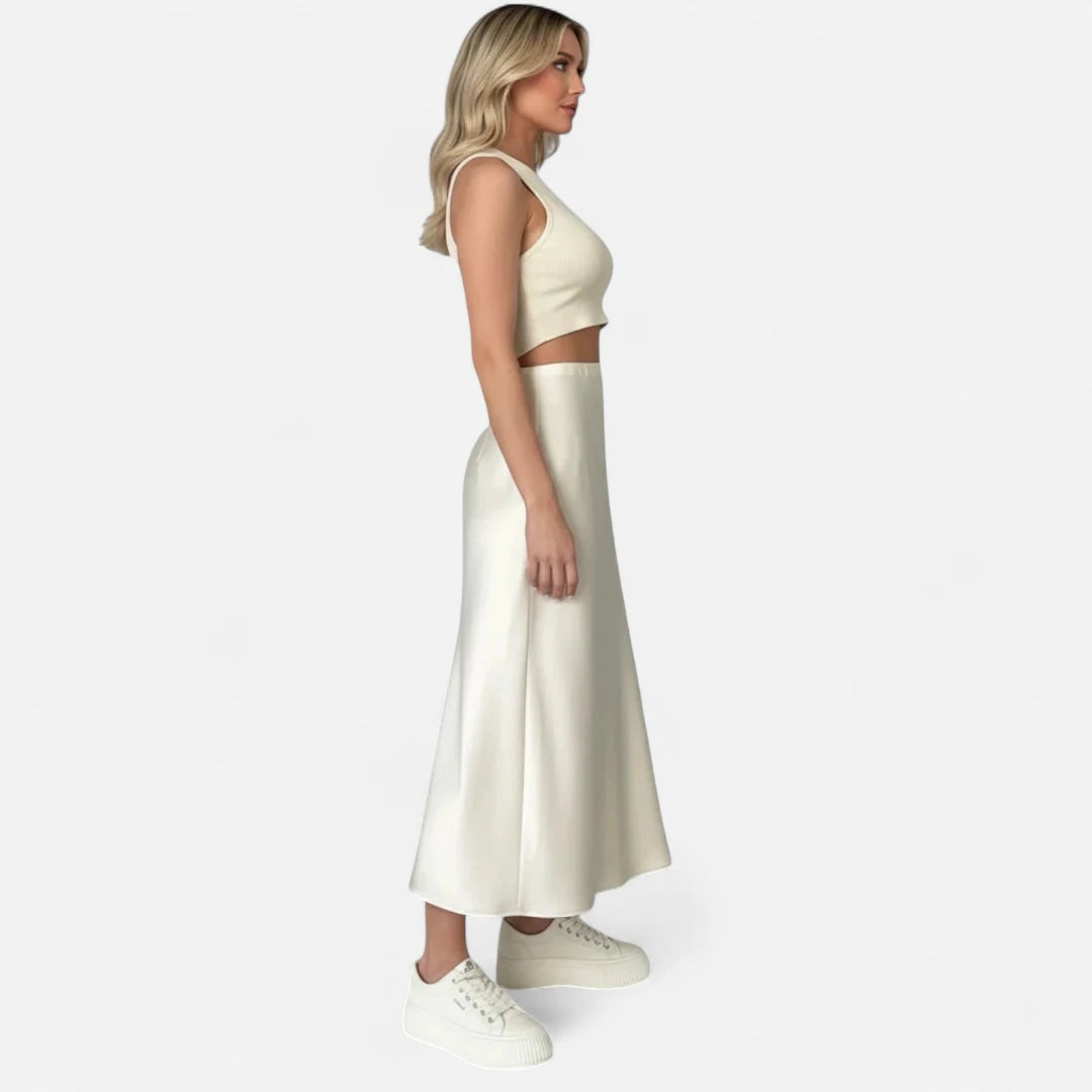Jupe longue blanche satin