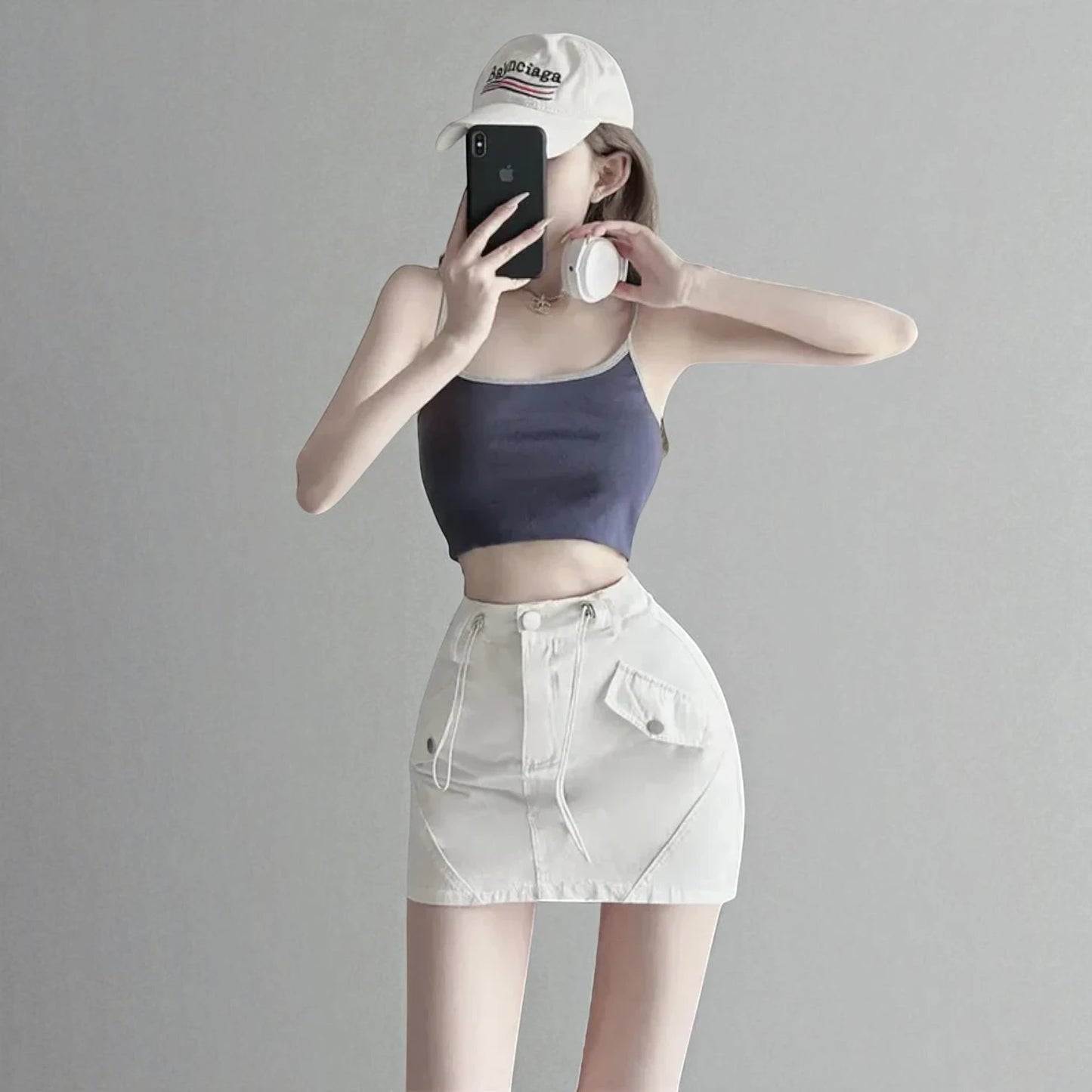 Jupe Taille Haute avec Cordon Ajustable