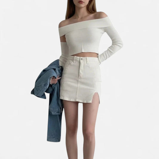 Jupe en jean blanche femme