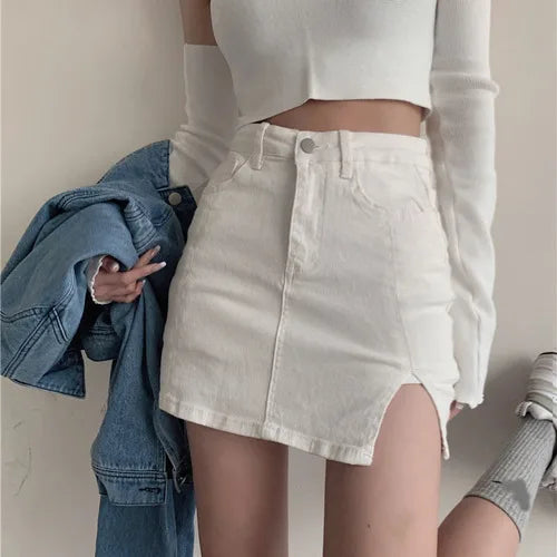 Jupe en Jean Blanche Fendue Chic