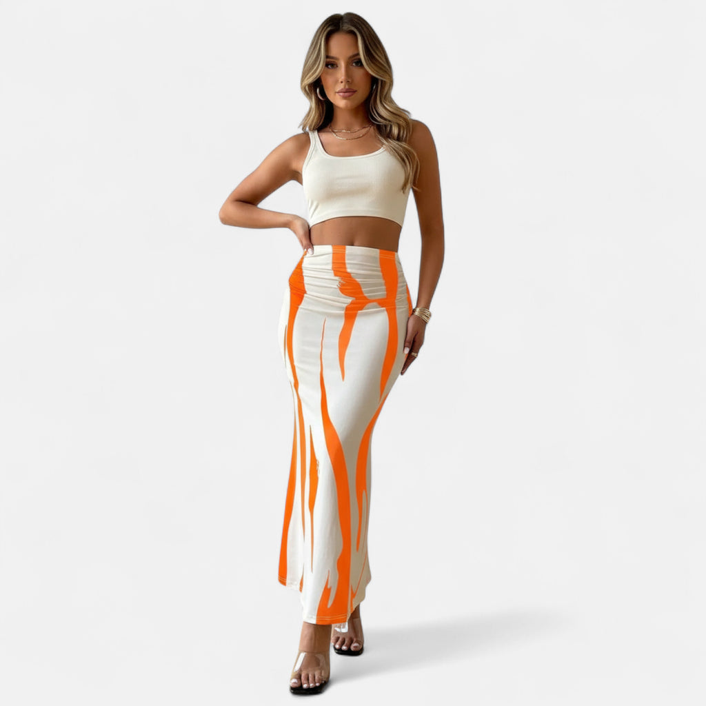 Jupe longue blanche et orange