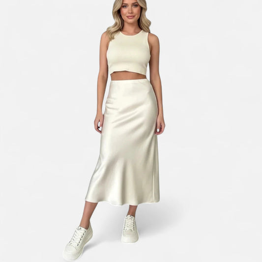 Jupe longue blanche satin