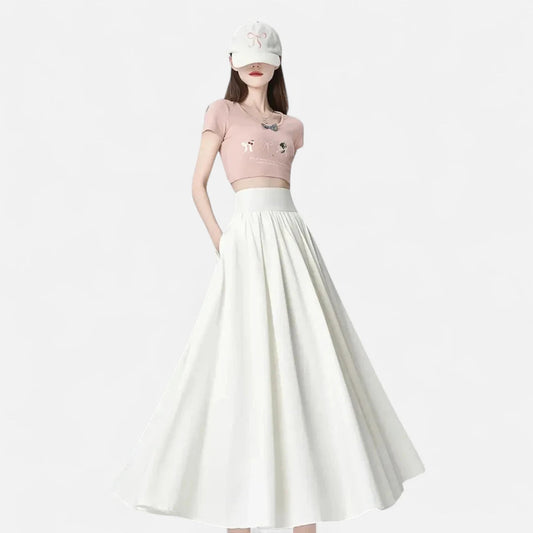 Jupe longue blanche taille haute