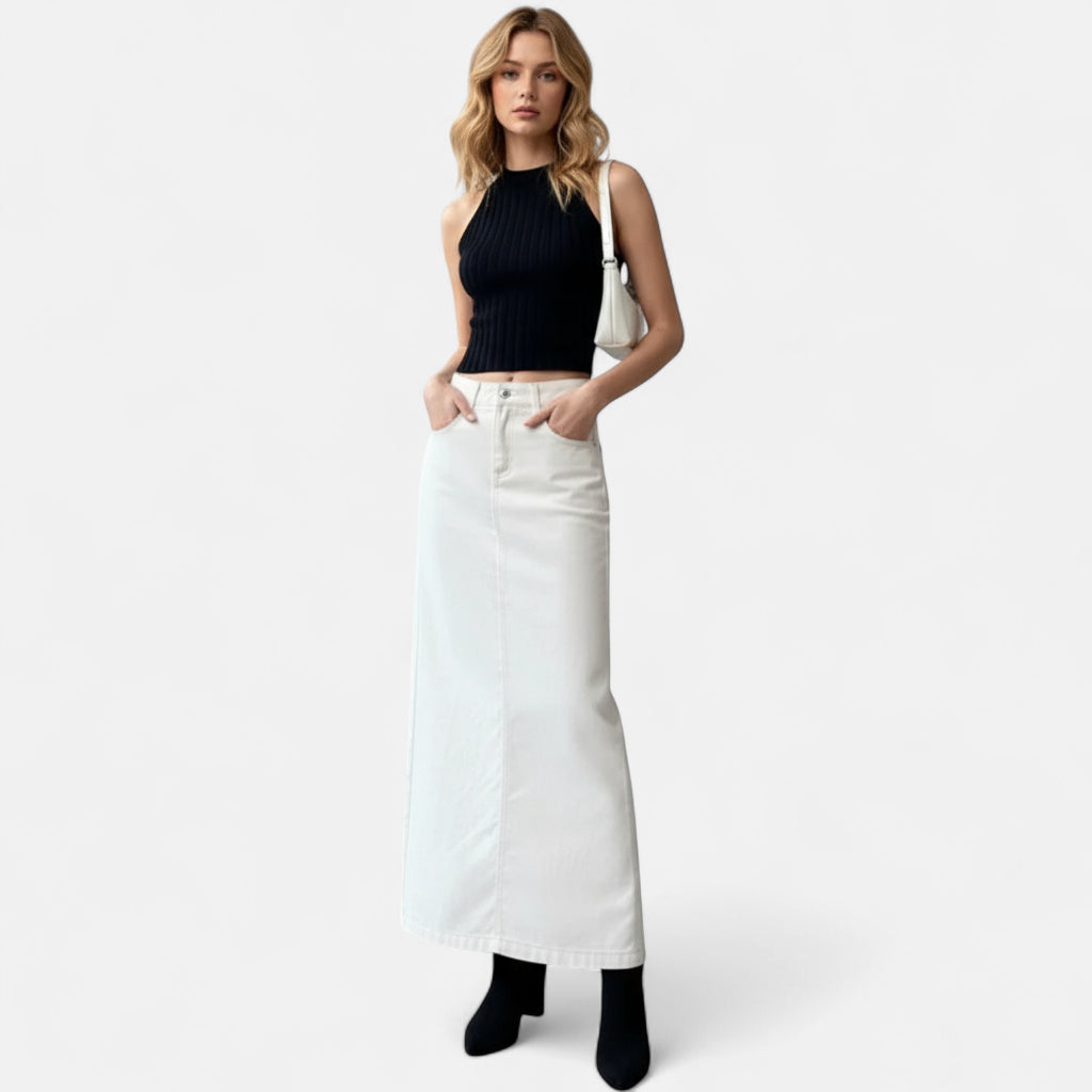 Jupe longue droite en jean blanche