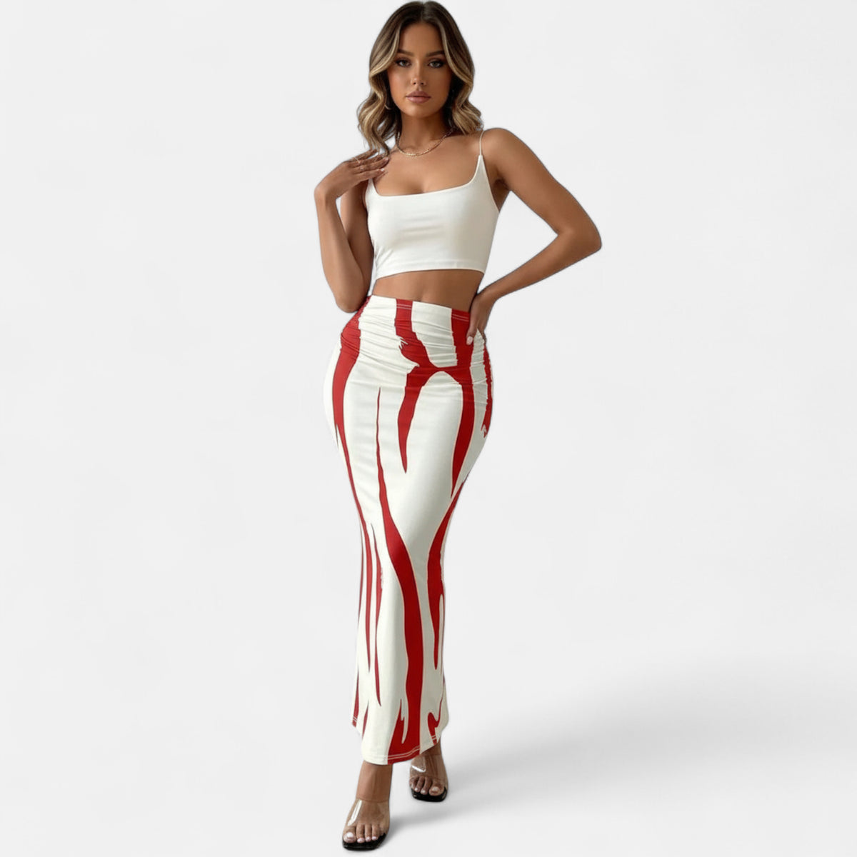 Jupe longue rouge et blanche