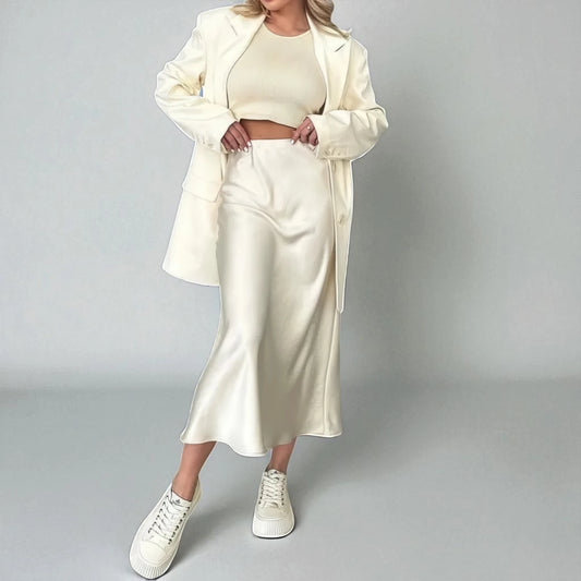 Jupe longue blanche satin