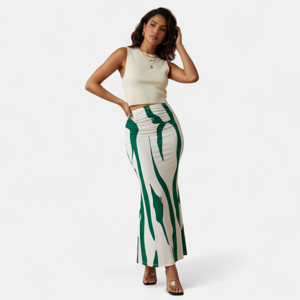 Jupe longue verte et blanche