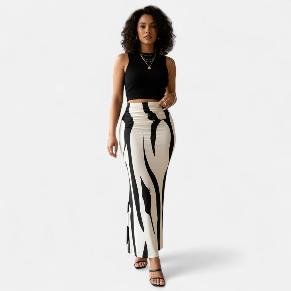 Jupe longue zèbre noir et blanc