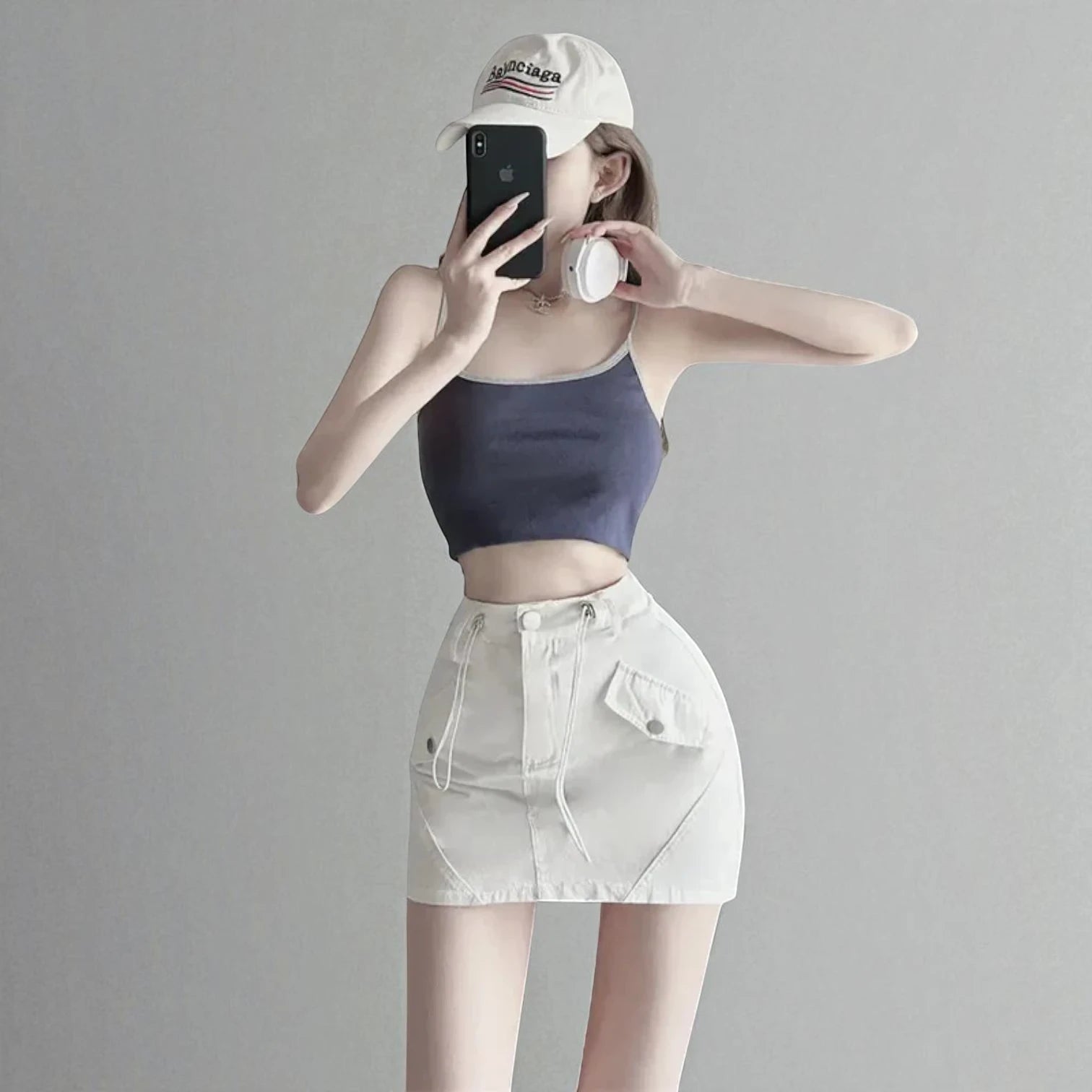 Jupe Taille Haute avec Cordon Ajustable