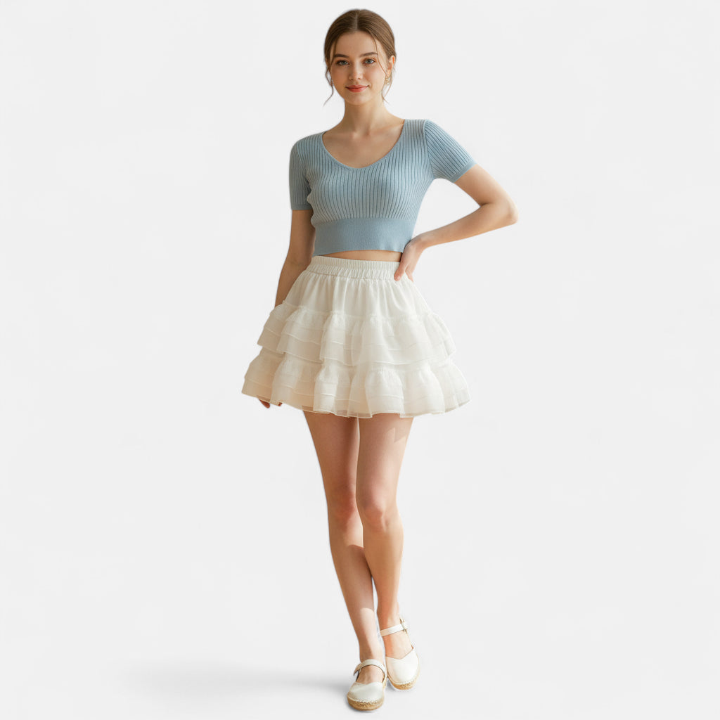 Jupe tulle blanche courte évasée