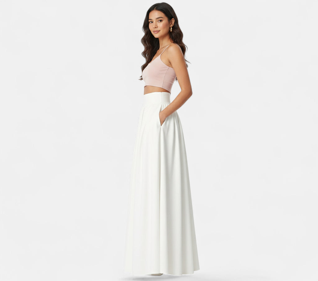 Jupe longue blanche taille haute