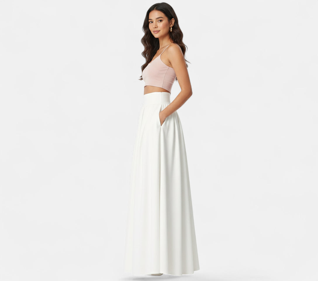 Jupe longue blanche taille haute