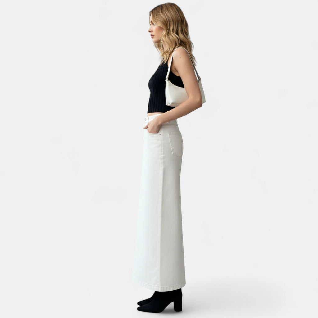 Jupe longue droite en jean blanche